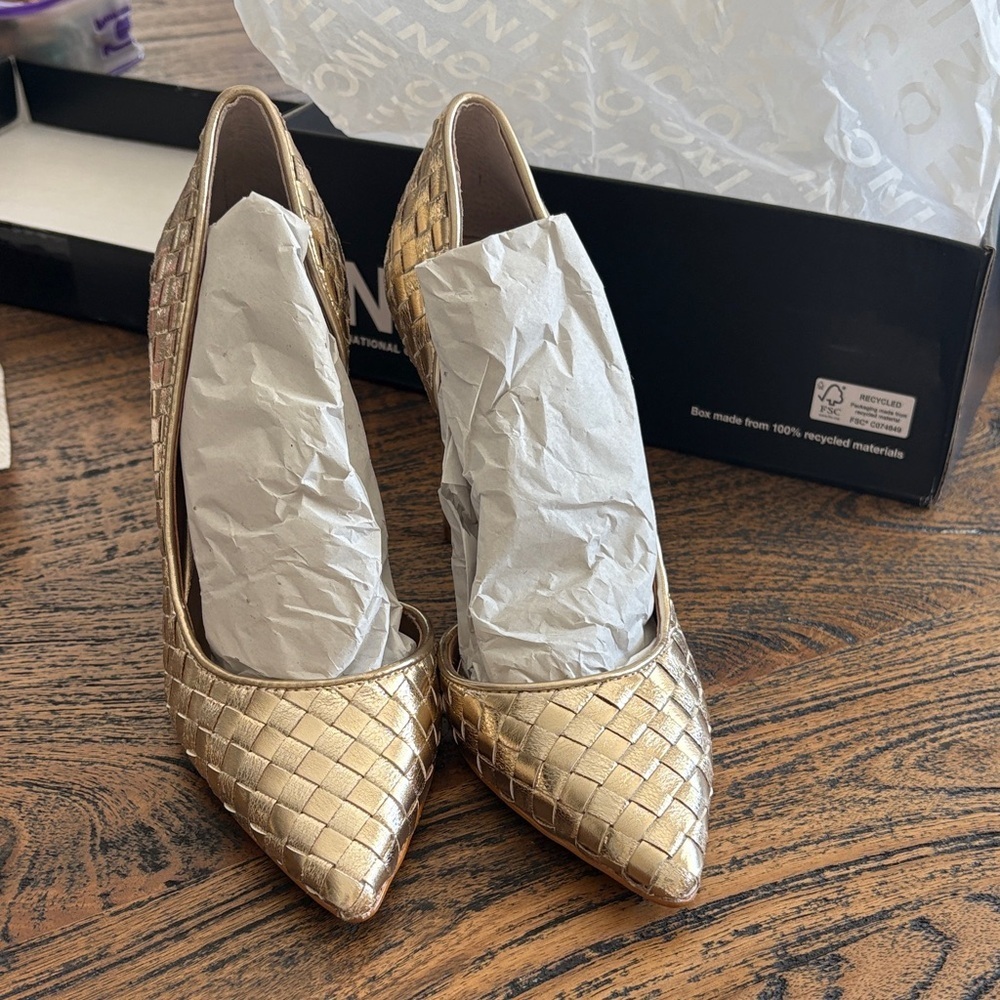 INC International Concepts Gold Woven Heels